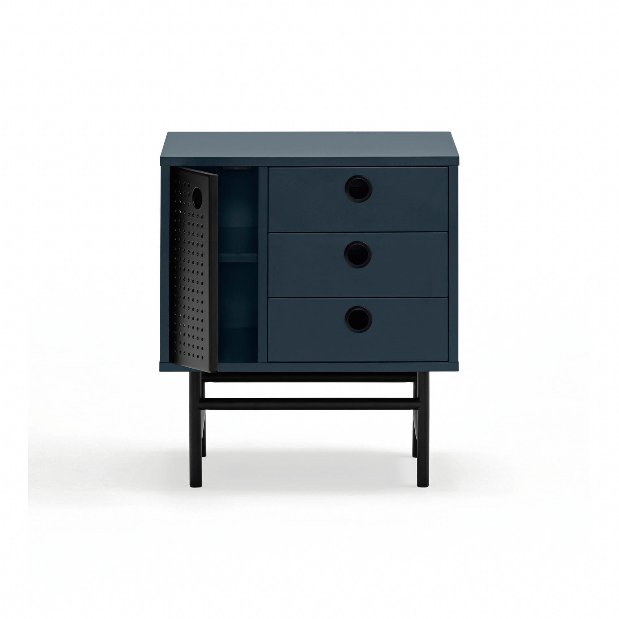 Bedside Table Punto 1D3Dr Black/Blue-Gr.Antr