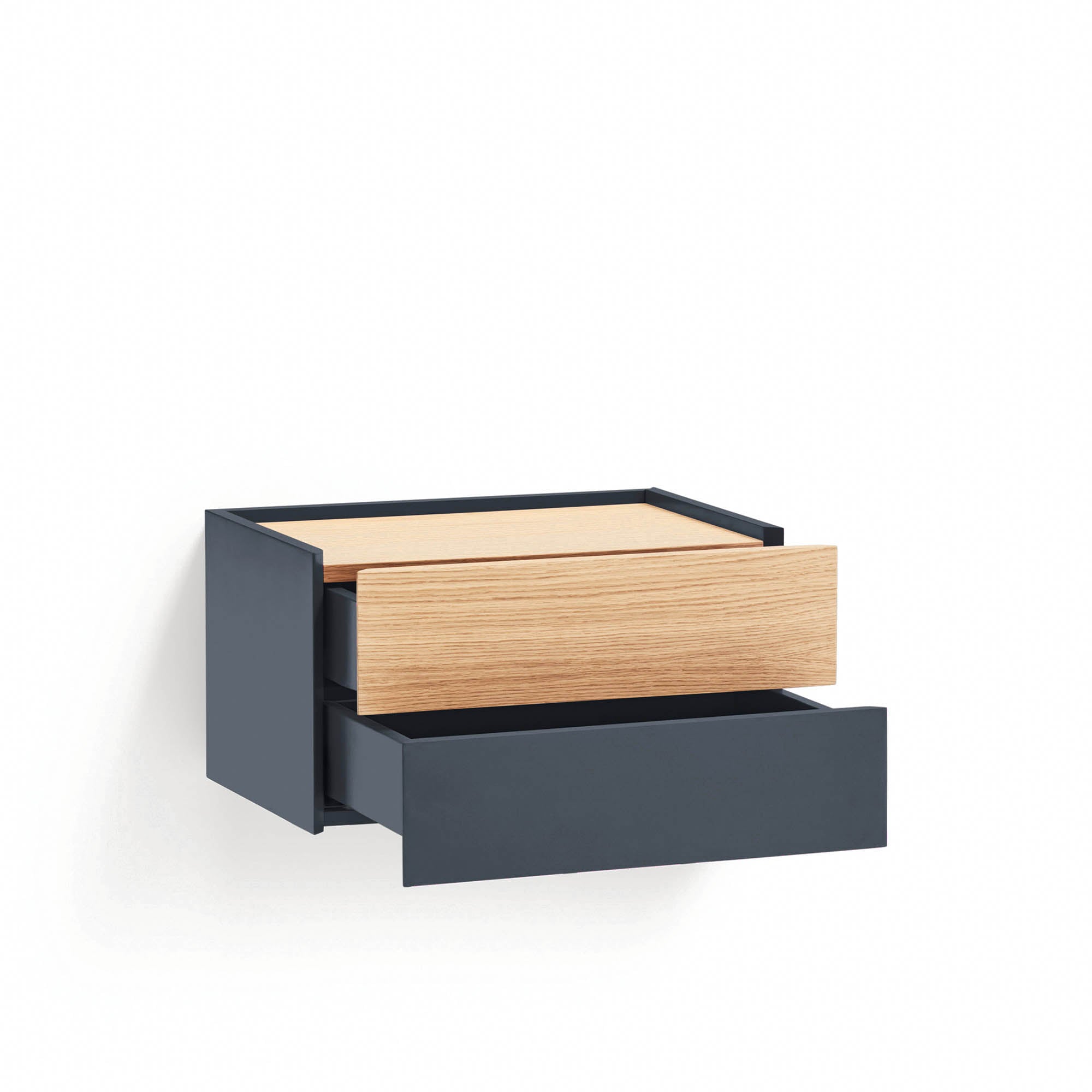 OTTO Bedside Table with 2 Drawers in Anthracite Grey & Oak by Teulat