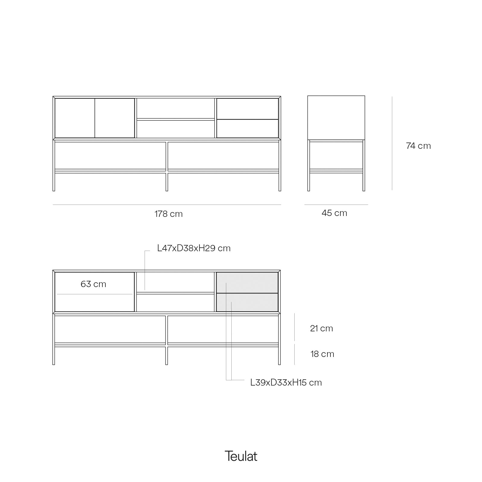 Tv Cabinet Platt 2D2Dr2H 175Cm Black