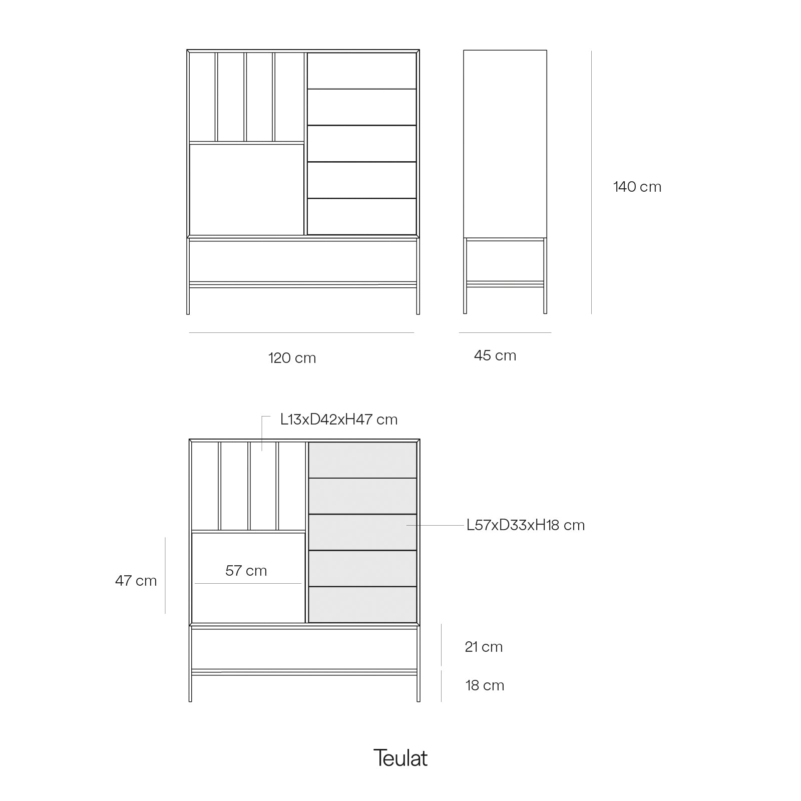 Occasional Cabinet Platt 2D4H5Dr 120Cm Black