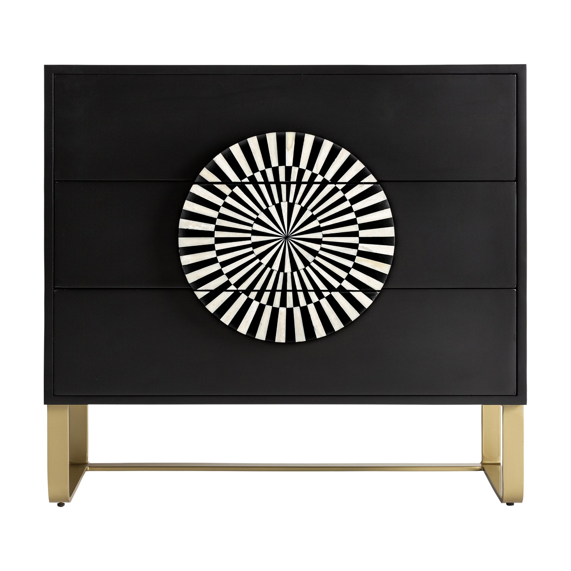Gatsby Art Deco Chest of Drawers - Black MDF with Bone Inlay & Gold Accents