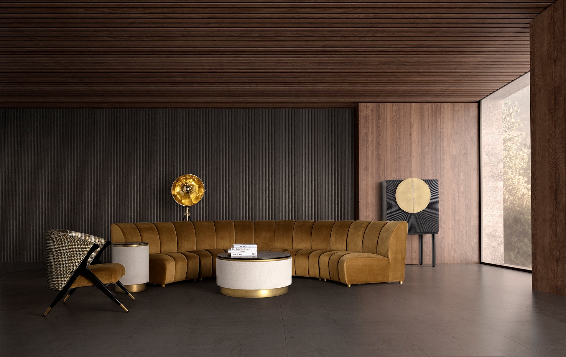 Dobeln Art Deco Wardrobe - Black Mango Wood with Gold Accents