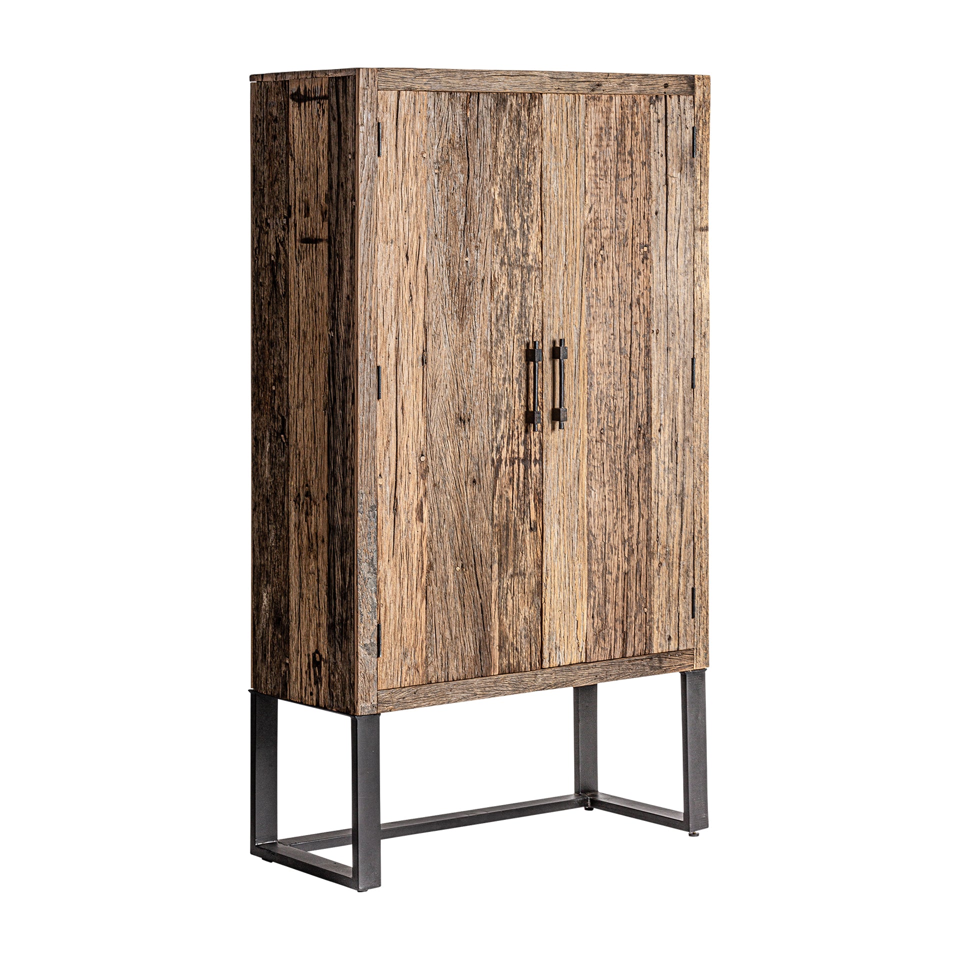 Carrik Reclaimed Wood Wardrobe - Colonial Style Brown Metal Accent