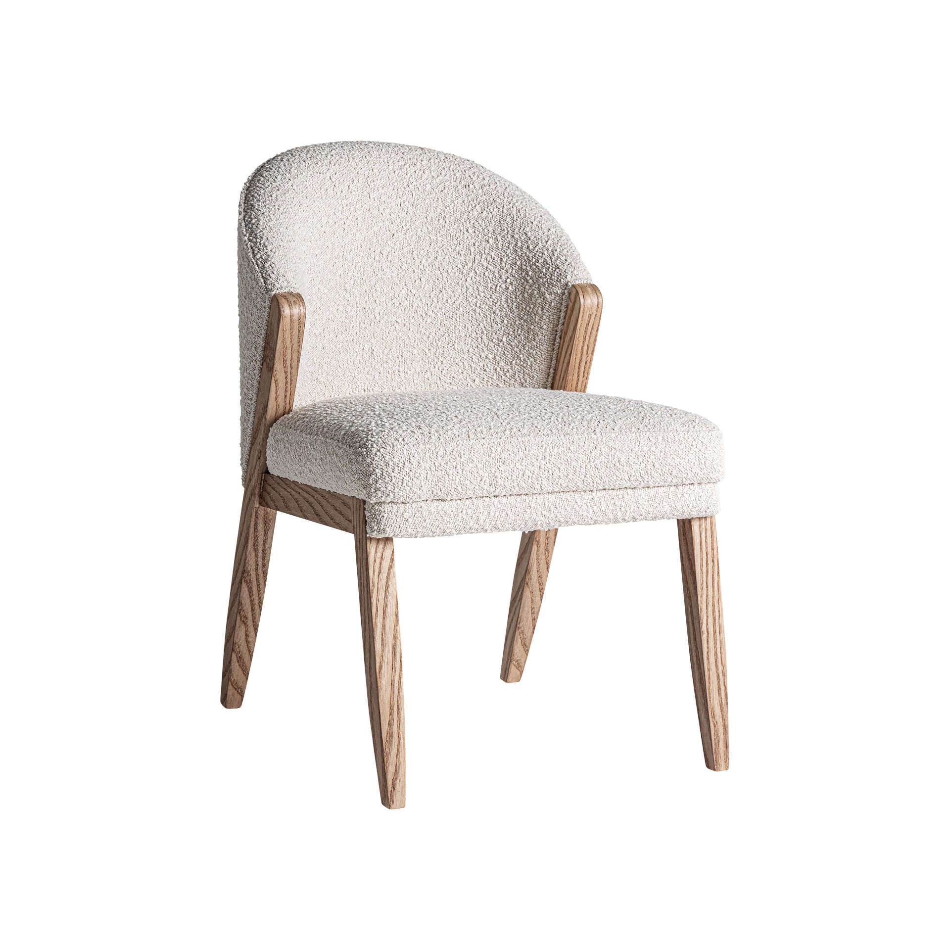 Prati Bouclé Lounge Chair - Contemporary Pine & White Cotton