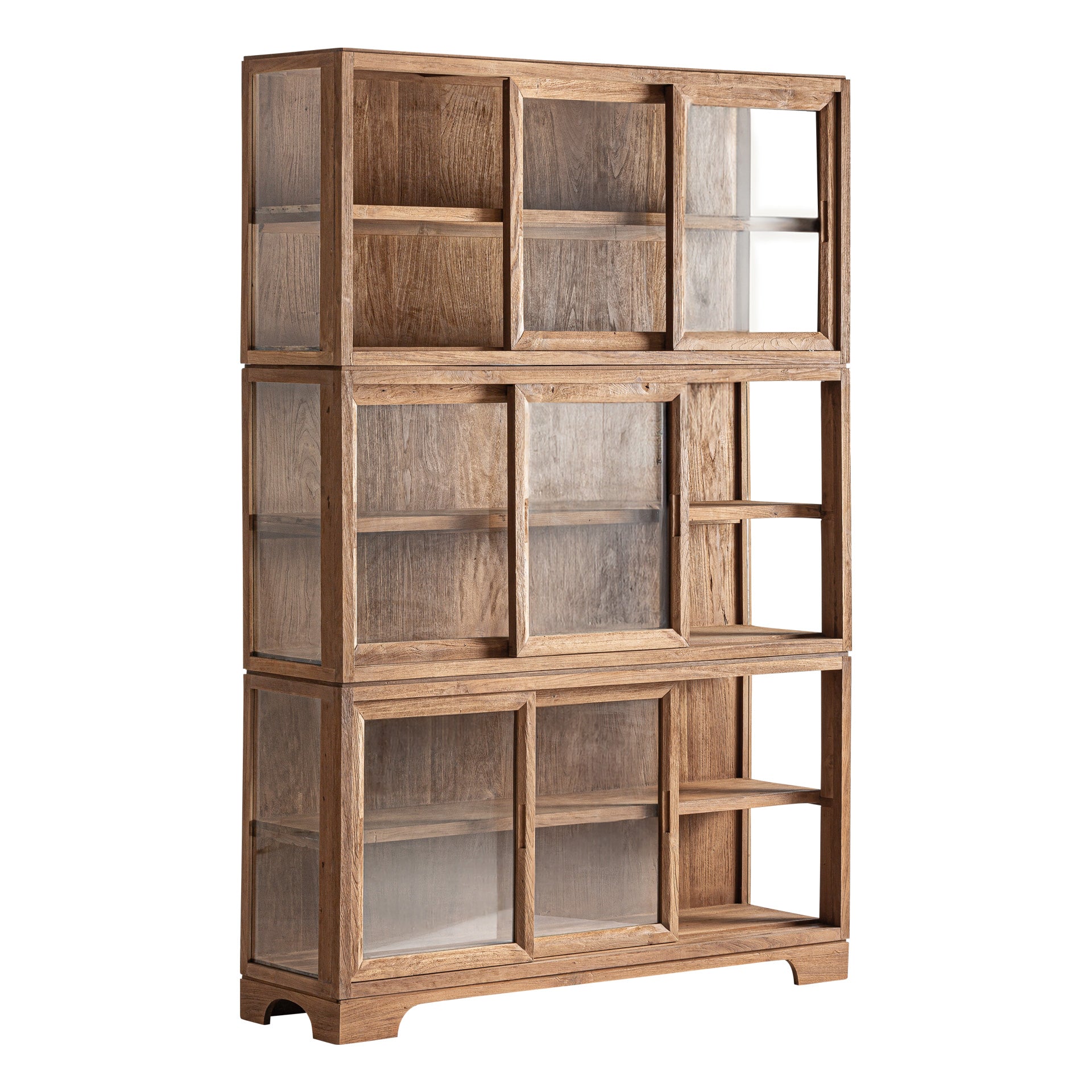 Teak Wood Glass Cabinet - Colonial Brown Display Storage