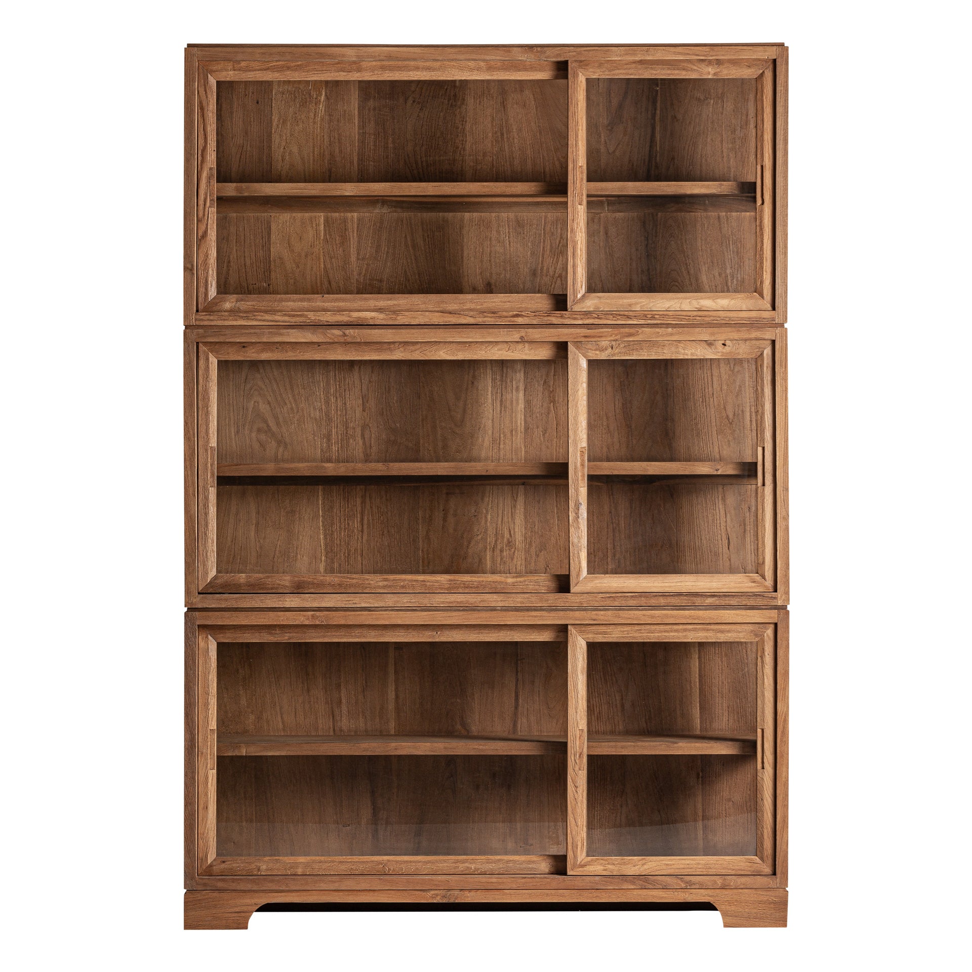 Teak Wood Glass Cabinet - Colonial Brown Display Storage