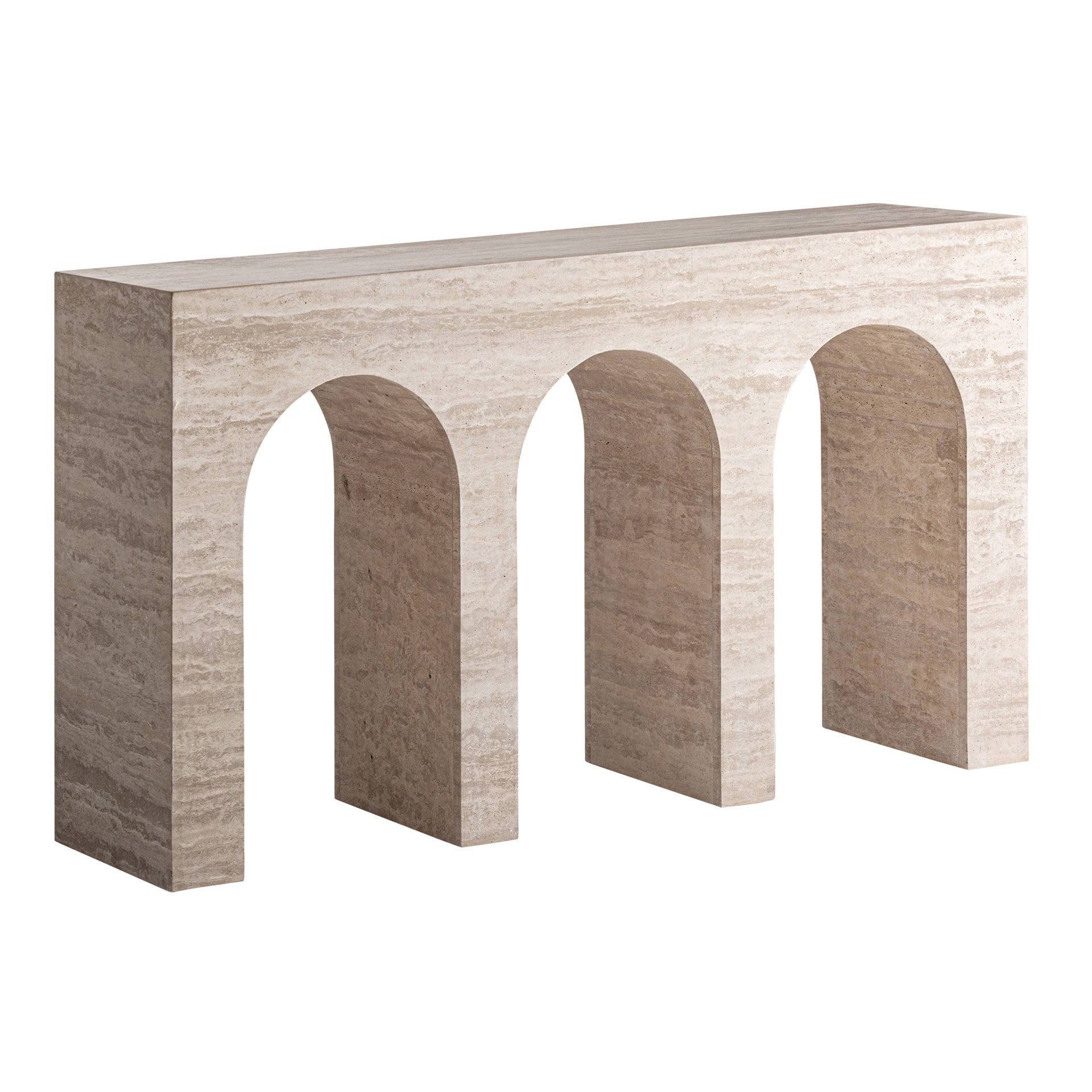 Thiennes Art Deco Console Table in Beige Travertine