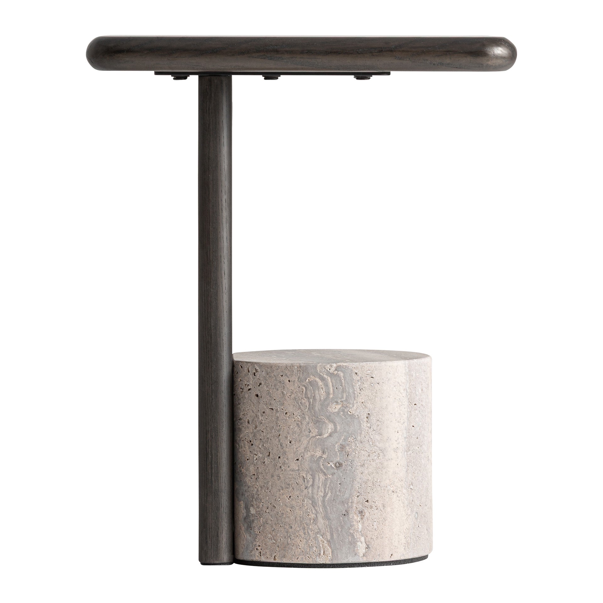 RIGNAC TRAVERTINE & ASH WOOD SIDE TABLE – GREY & BROWN