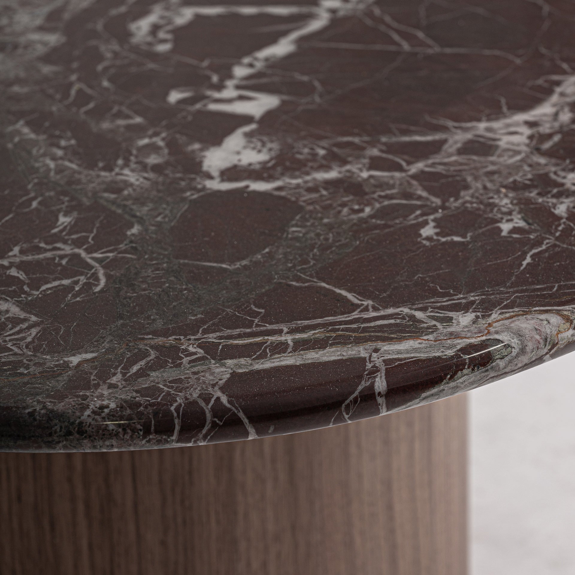 Contemporary Coffee Table in Dark Red Marble & Walnut Veneer