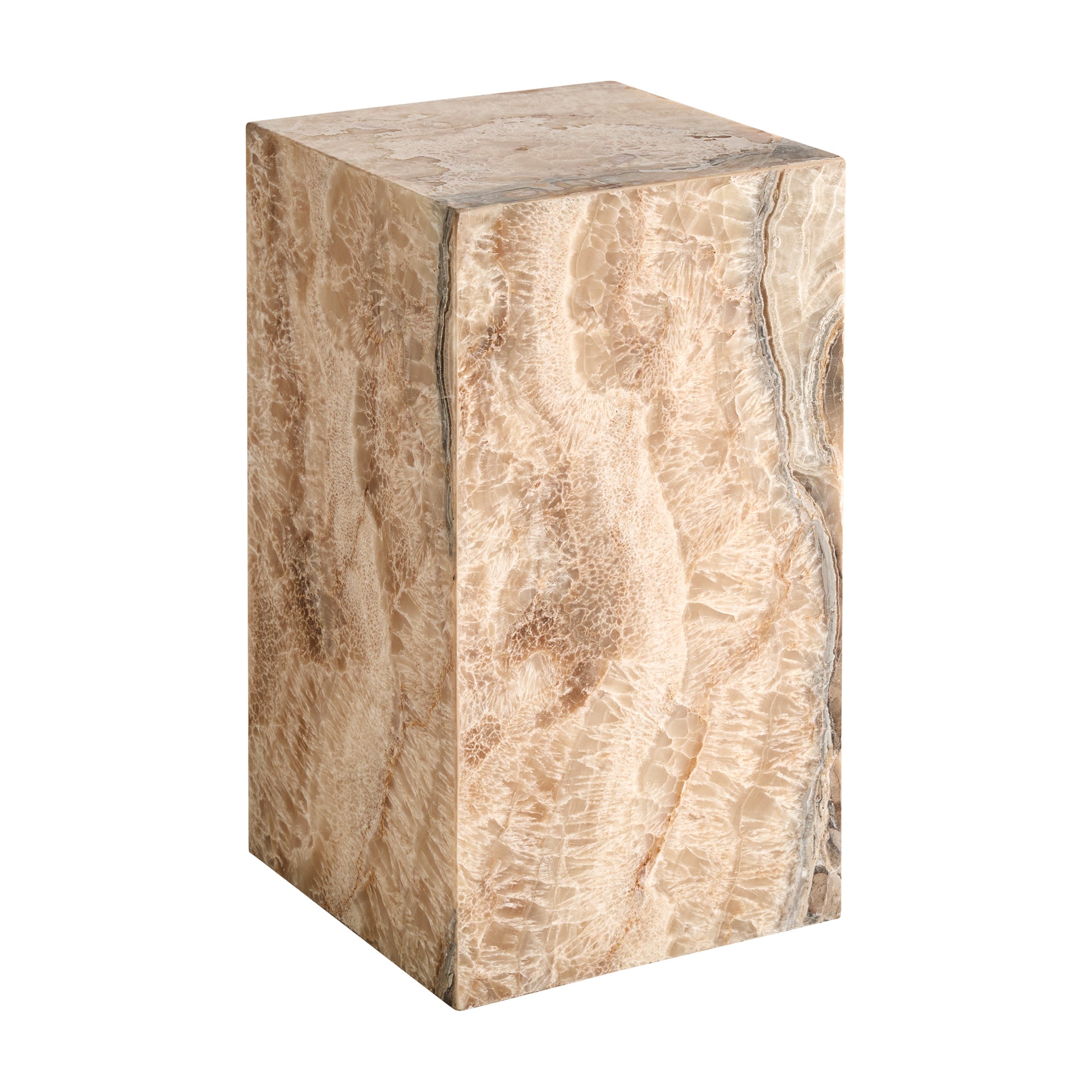 Beige Onyx Side Table – 35 × 35 × 60 cm