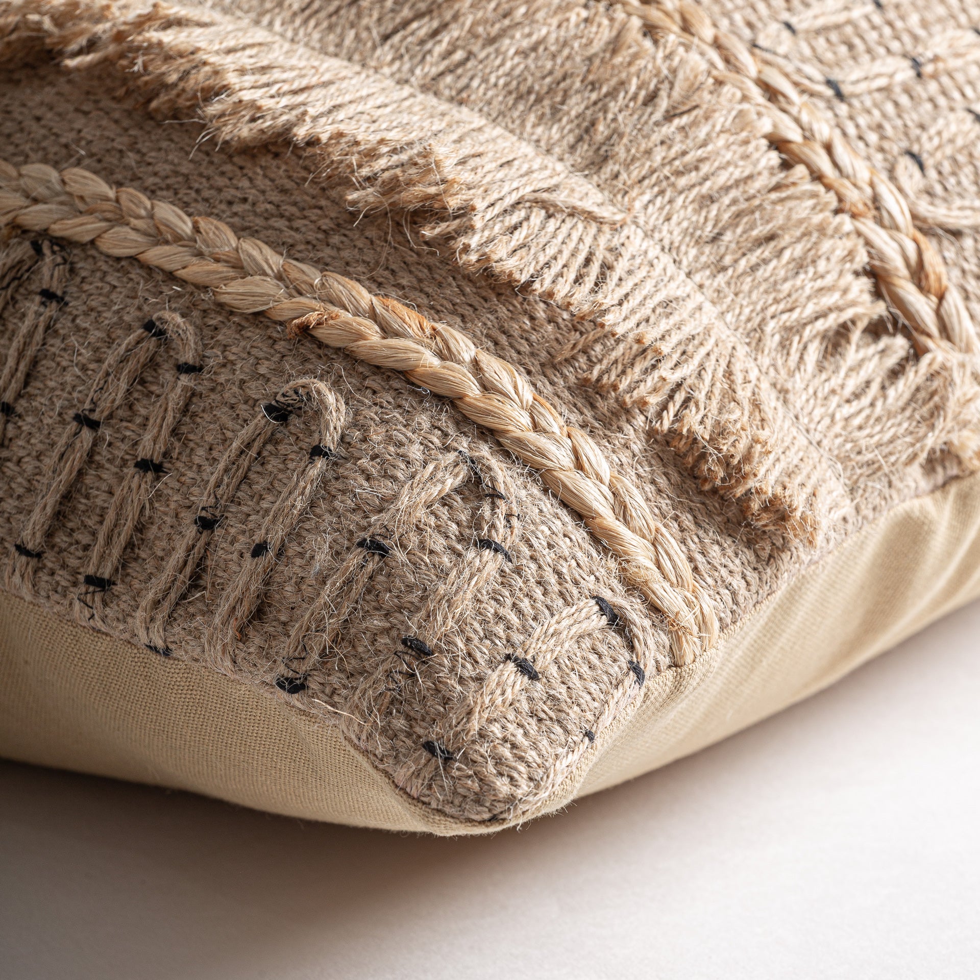 Beige Jute Boho Cushion with Polyfill – 45 × 45 cm