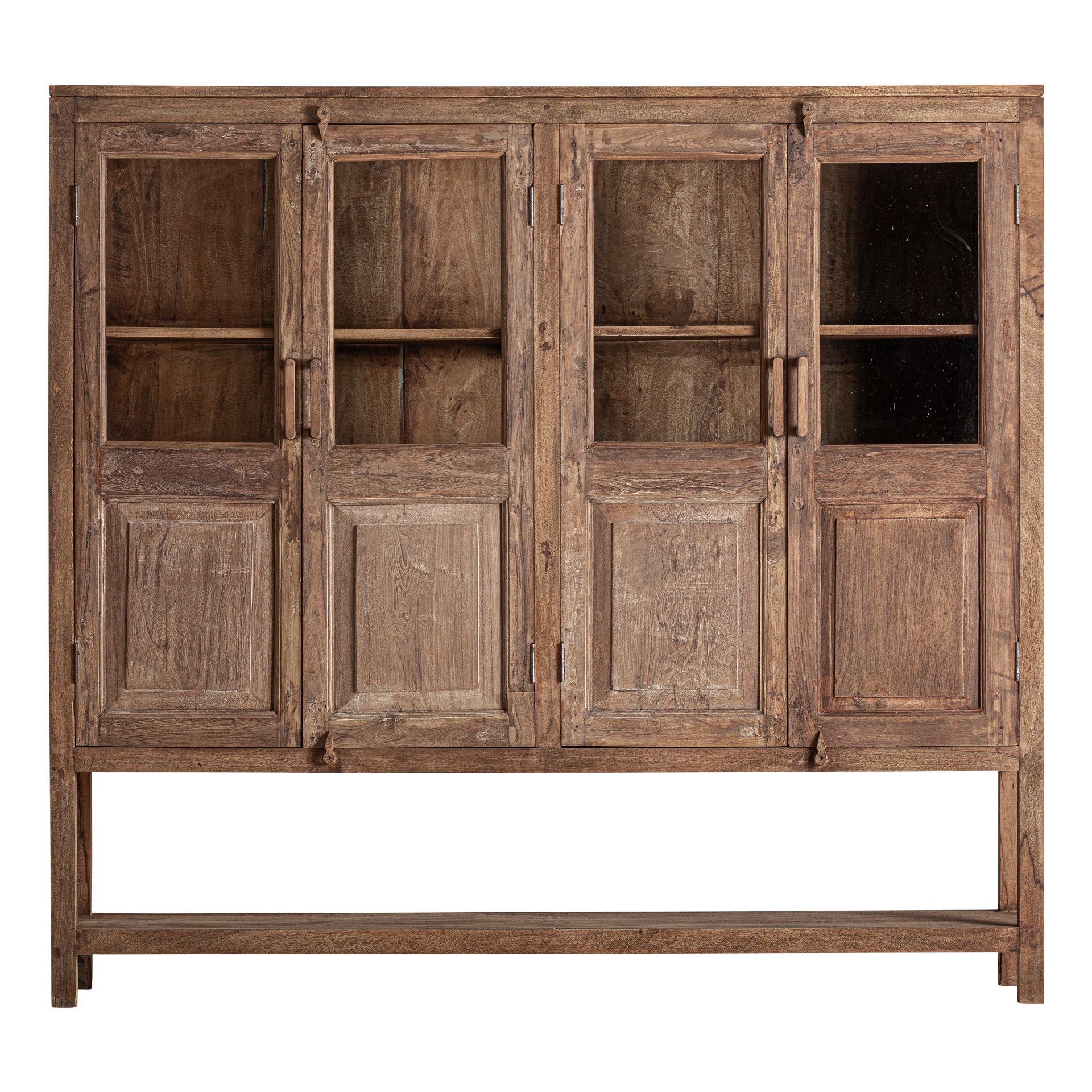 Rustic Brown Mango Wood Glass Cabinet