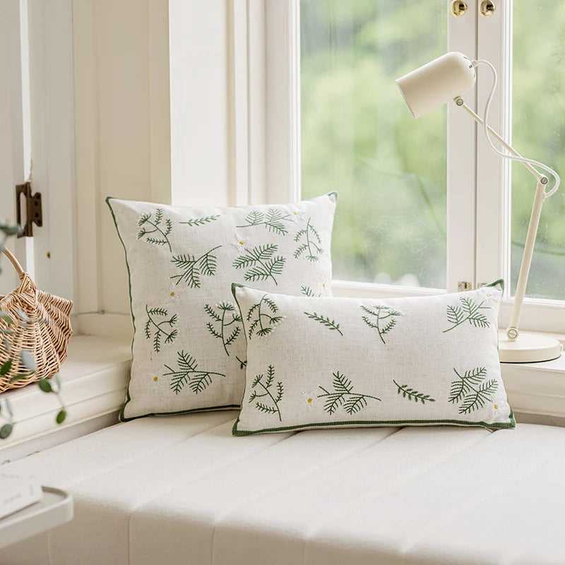 Wildflower Embroidered Linen Cushion Cover