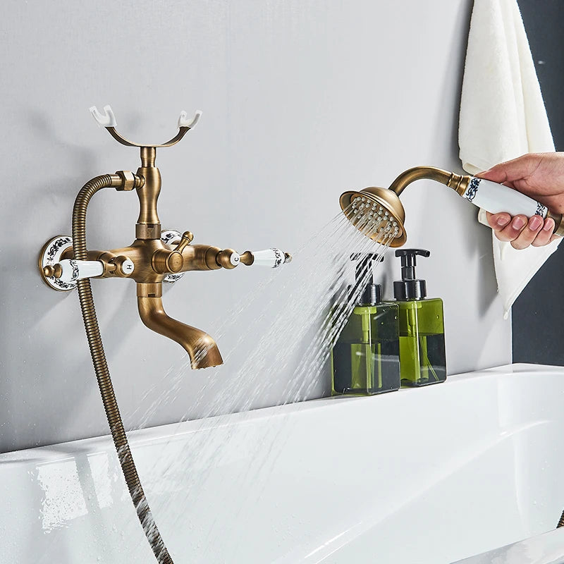 Rozin Retro Style Brass Bathtub Shower Faucet Set