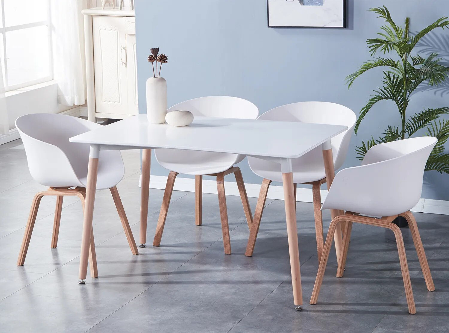 SkandiShop A Set of 4 Modern Dining Chairs, Retro-Designed Armchairs, High-Quality Wooden Legs, Suit for Dining Room Kitchen Living Room