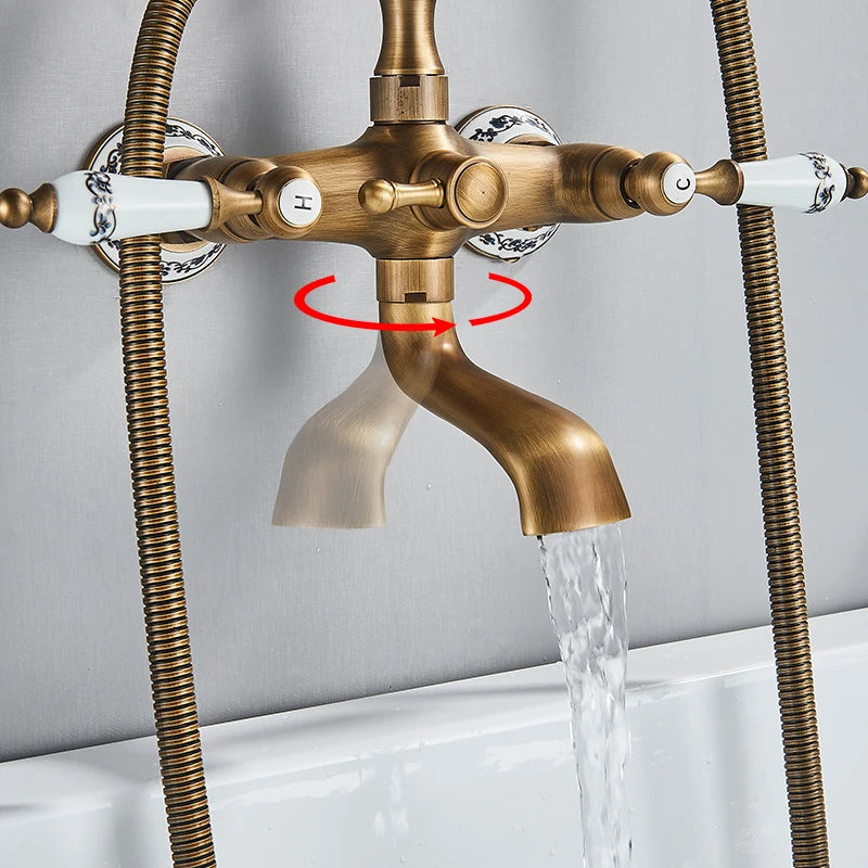 Rozin Retro Style Brass Bathtub Shower Faucet Set