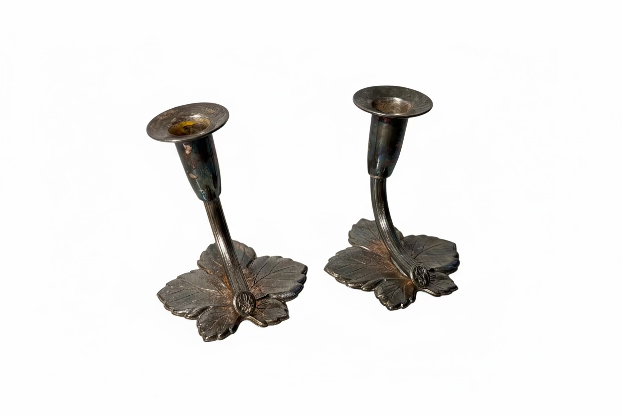 Vintage Finnish Candle Holders, Set of 2 – Alpacca Silver, 10,2 cm