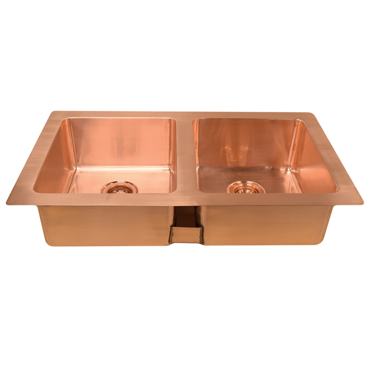Double Copper Sink – 91.5 cm Inset or Undercounter Brushed Copper Kitchen Sink