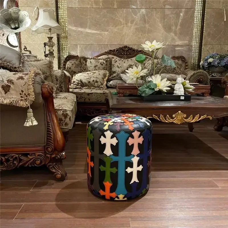 LuxeStitch Leather Stool