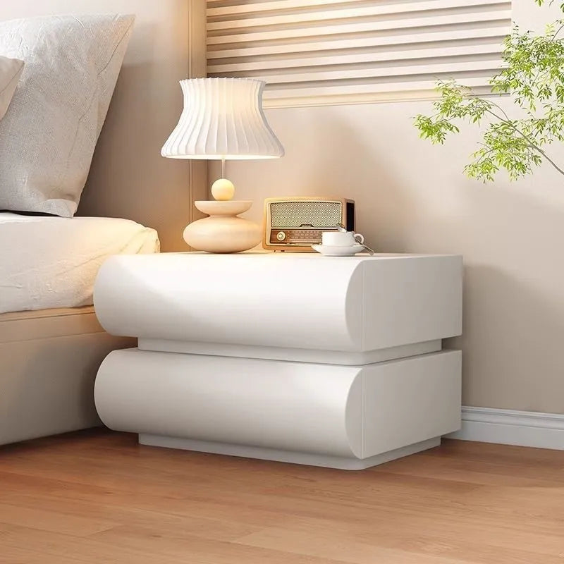 LuxeCream Solid Wood Bedside Table