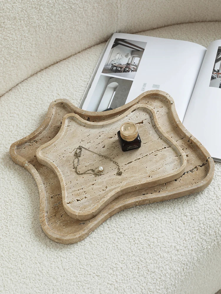 SkandiShop Vintage Travertine Stone Tray,