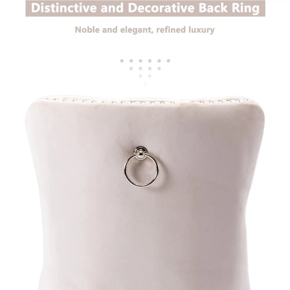 Upholstered Dining Chairs Set of 4, Velvet Tufted Dining Chairs with Nailhead Back and Ring Pull Trim