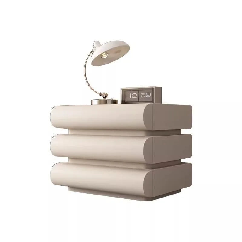 LuxeCream Solid Wood Bedside Table