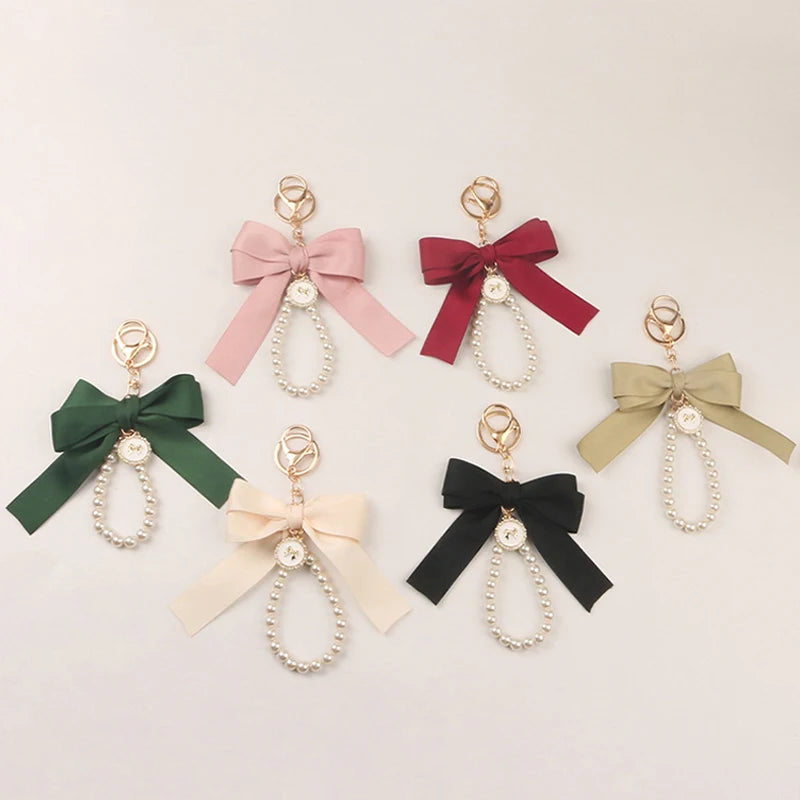 Pearl Bowknot Charm Keychain
