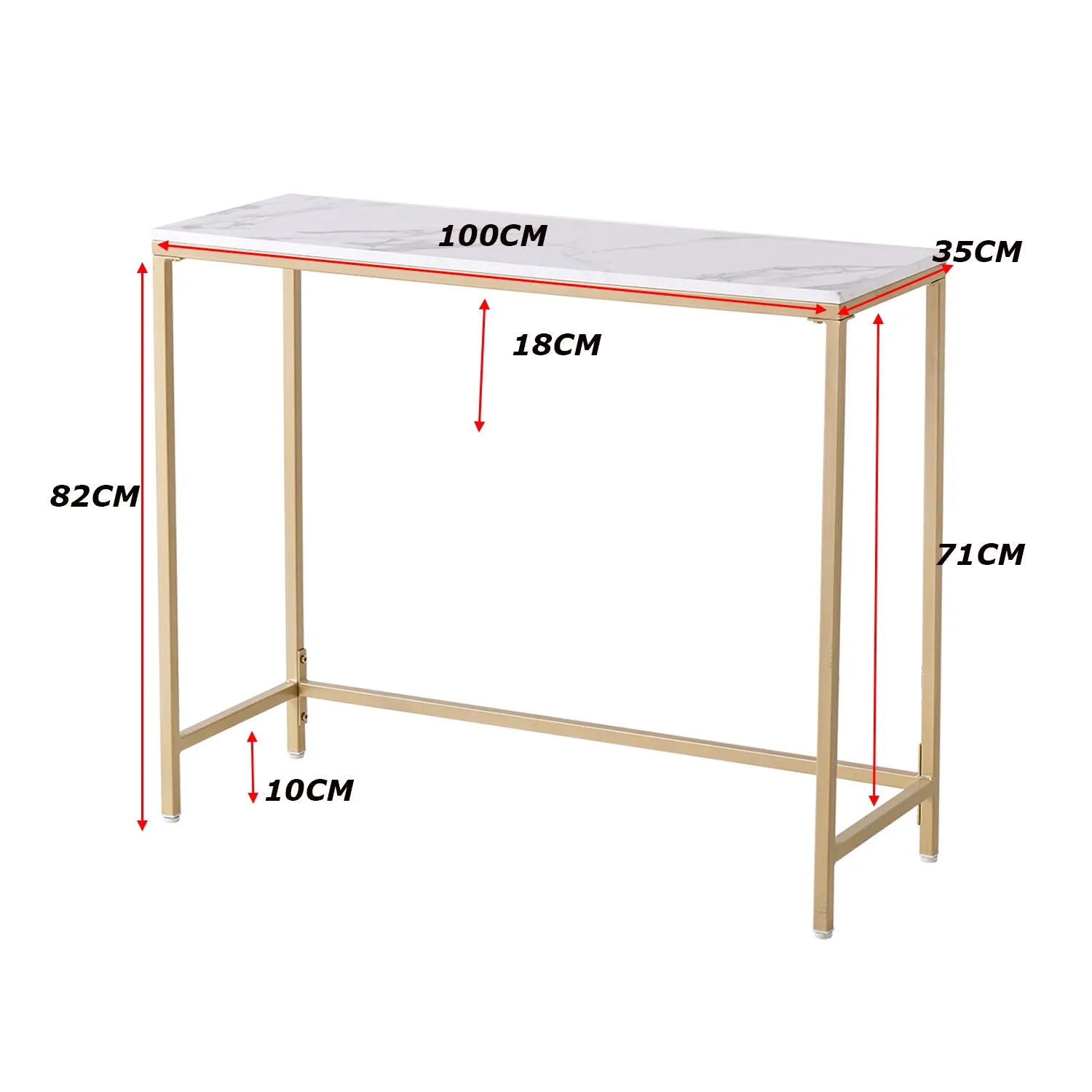 SkandiShop Modern Accent Console Table Gold Metal Frame
