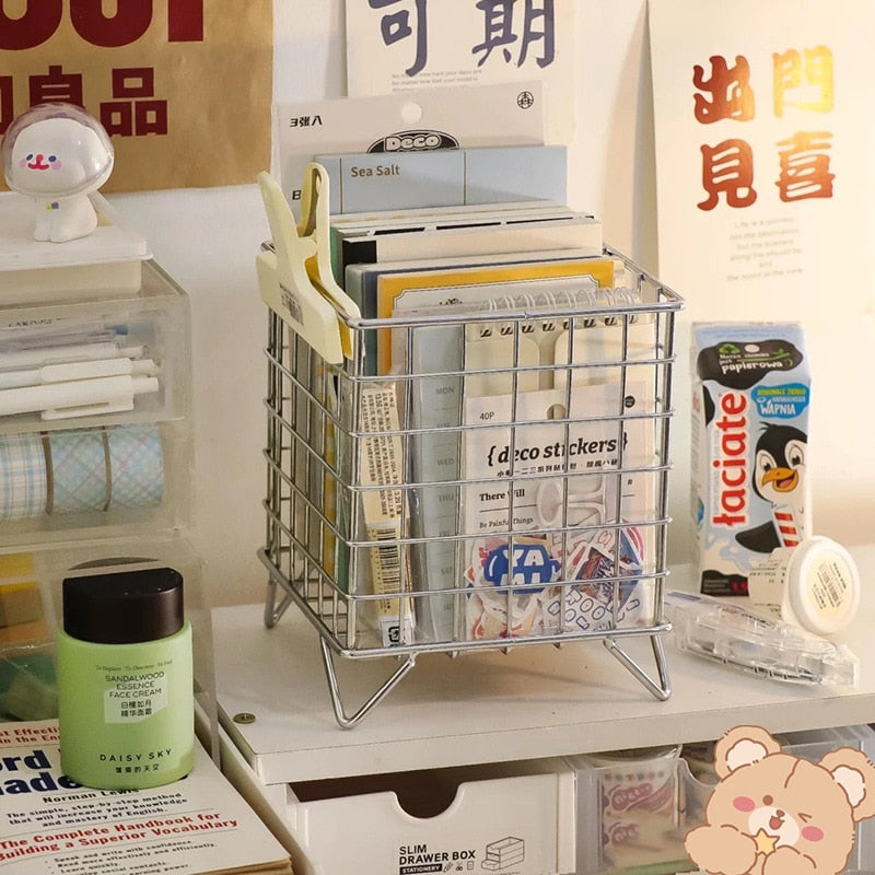 6 Colors Iron Storage Rack Desktop Book Pen Storage