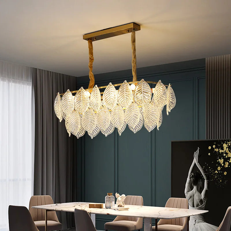Modern Glass Ceiling Chandelier Home Decor Glass Leaf Lighting LED Dining Room Chandeliers