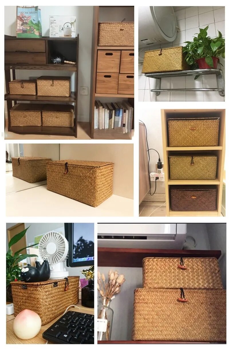 SkandiShop Seaweed Storage Basket Hand-woven Storage Box with Lid