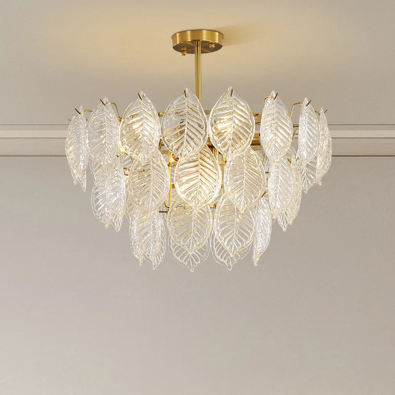 Modern Glass Ceiling Chandelier Home Decor Glass Leaf Lighting LED Dining Room Chandeliers