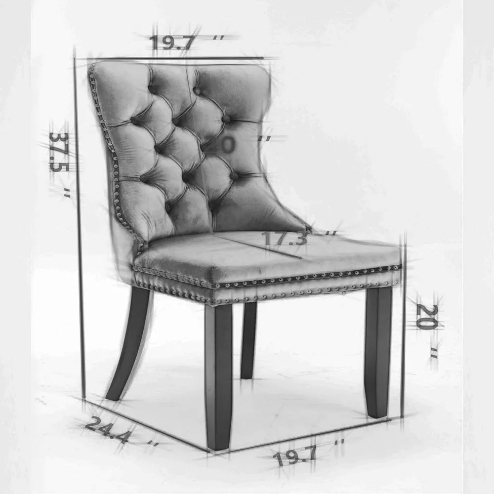 Upholstered Dining Chairs Set of 4, Velvet Tufted Dining Chairs with Nailhead Back and Ring Pull Trim