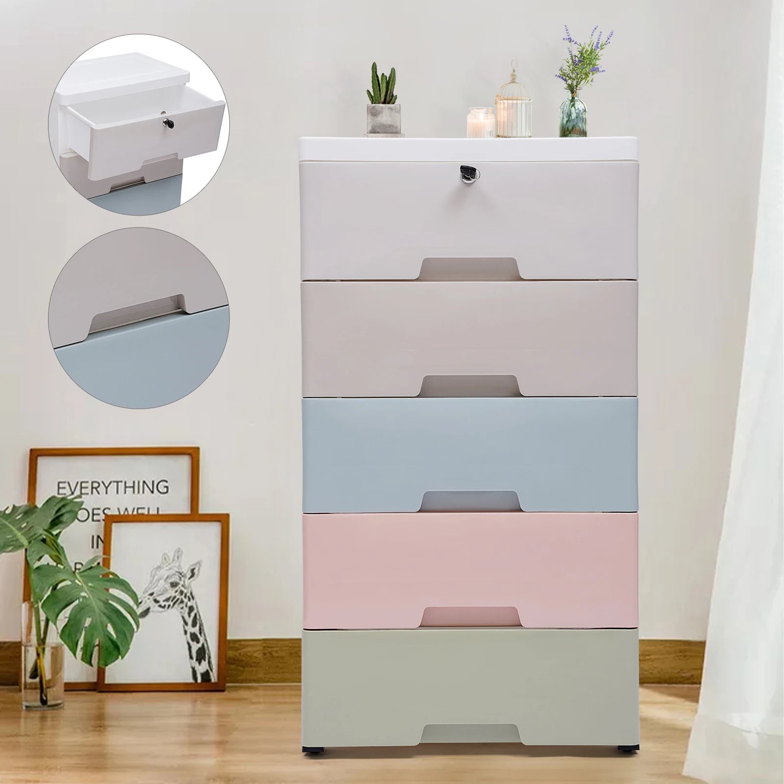 SkandiShop Tattari -  Plastic Drawers Dresser Storage Cabinet