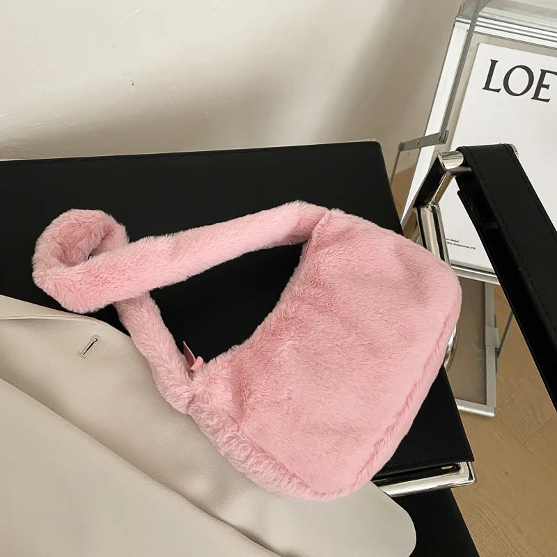 Soft Plush Furry Hobo Shoulder Bag