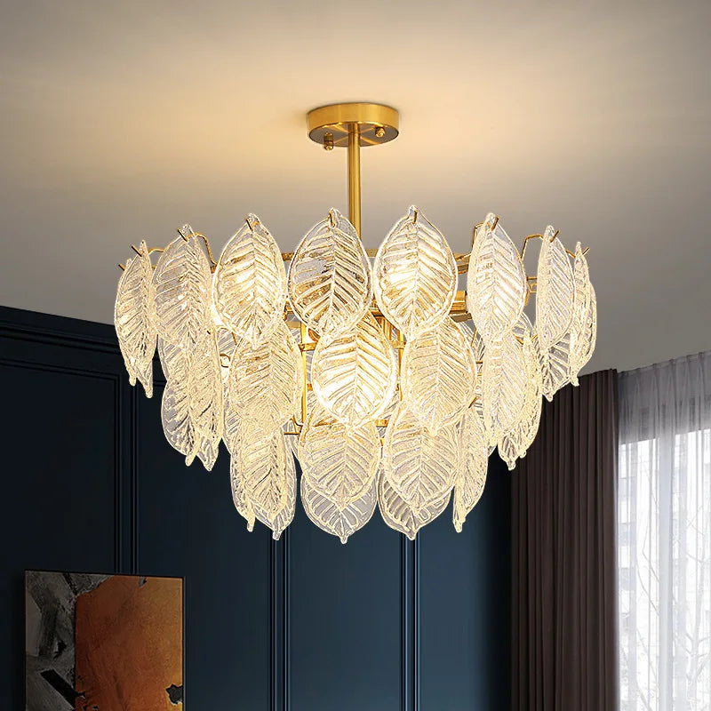 Modern Glass Ceiling Chandelier Home Decor Glass Leaf Lighting LED Dining Room Chandeliers