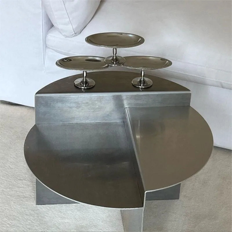 SkandiShop Stainless Steel Coffee Table Wabi-sabi Style Round Metal Coffee Table e