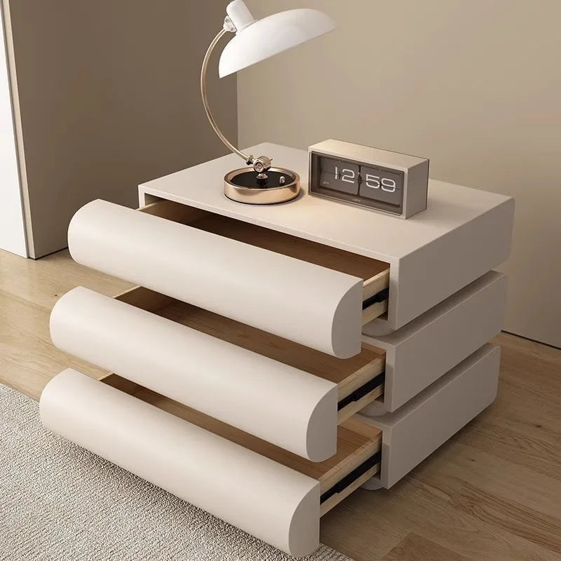 LuxeCream Solid Wood Bedside Table