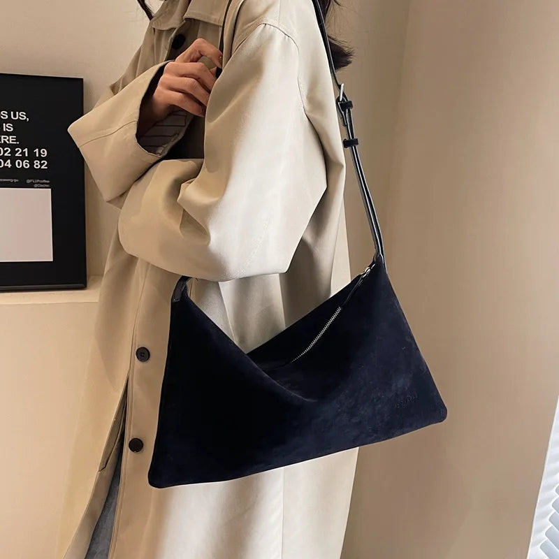 Slouchy Vintage Frosted Suede Shoulder Bag