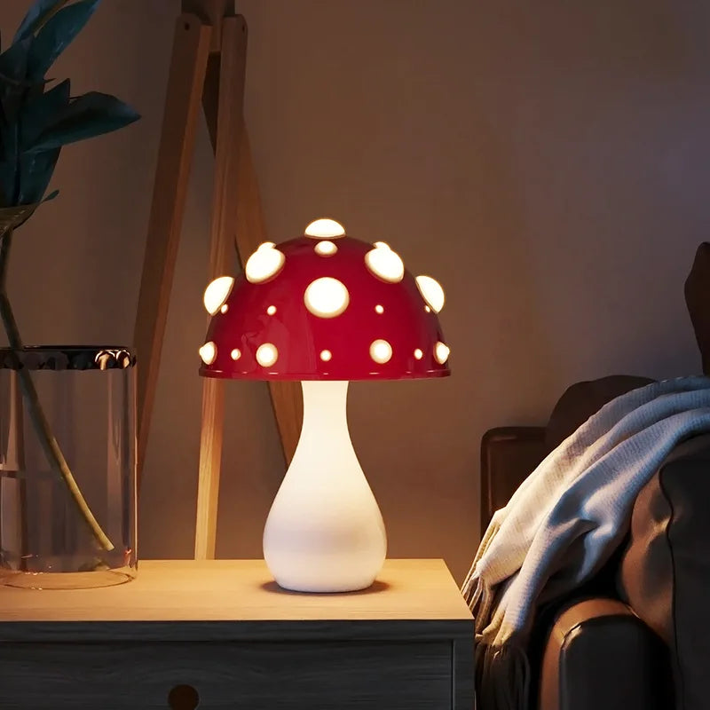 SkandiShop Mushroom Lamp with LED Tricolored Bulb AC or USB Warm Light Biomimetic