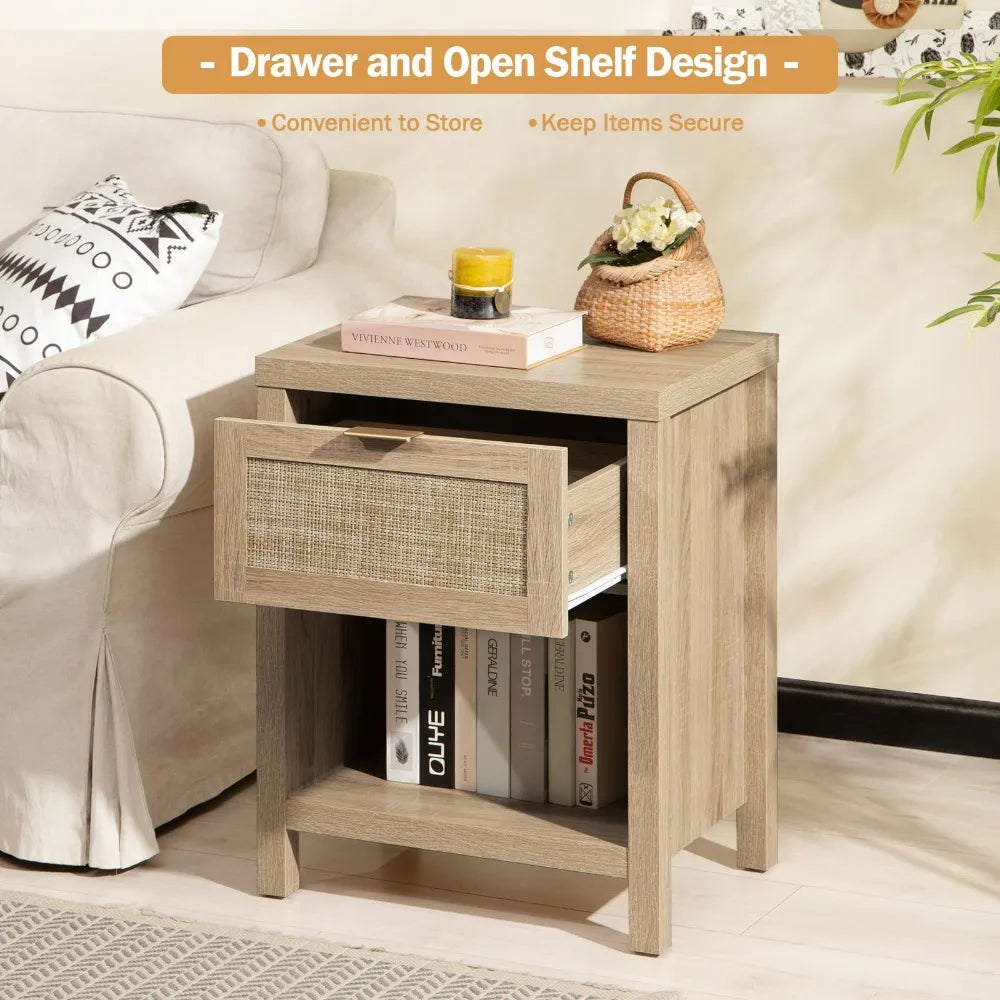 FarmhouseCharm Rattan Nightstand Set