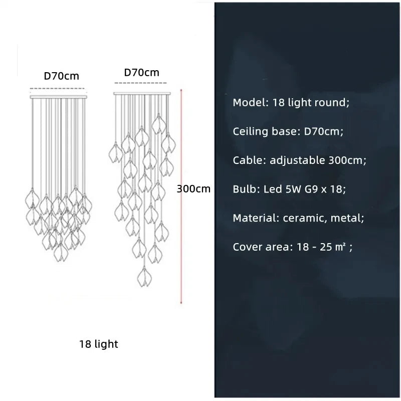 New Nordic Simple Ceramic Magnolia Chandelier