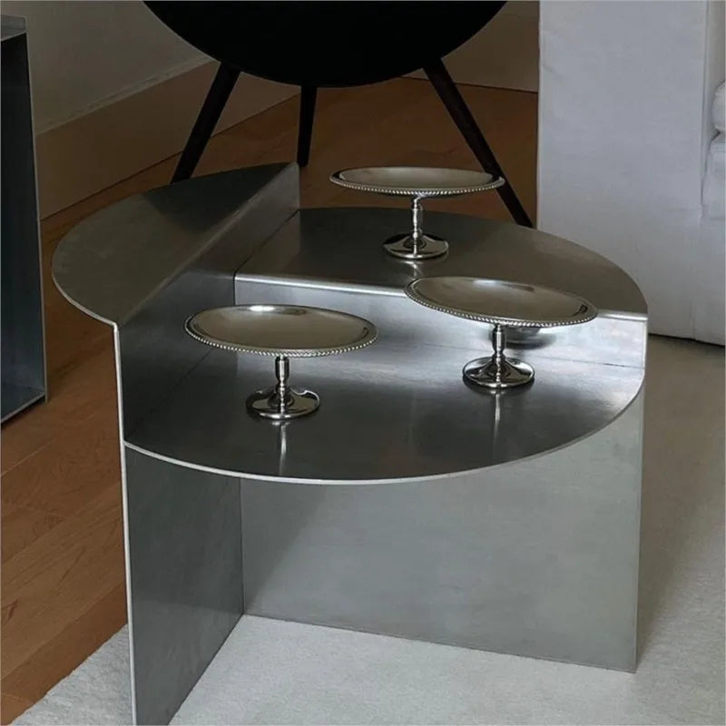 SkandiShop Stainless Steel Coffee Table Wabi-sabi Style Round Metal Coffee Table e