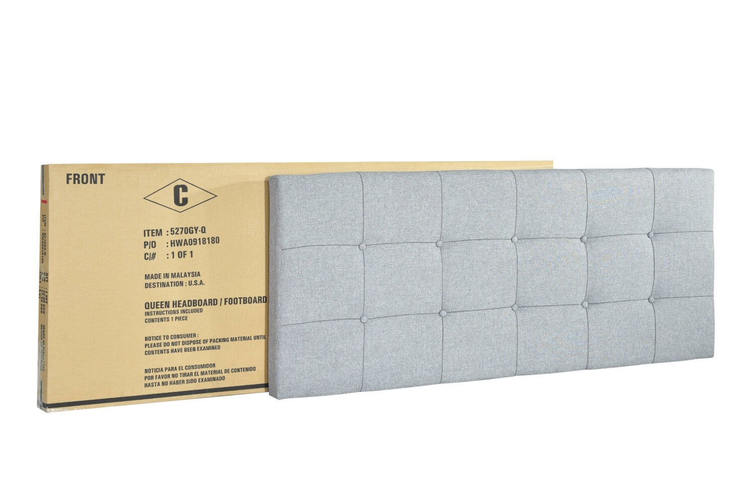 SkandiShop Gray Upholstered Panel Bed, Full Size