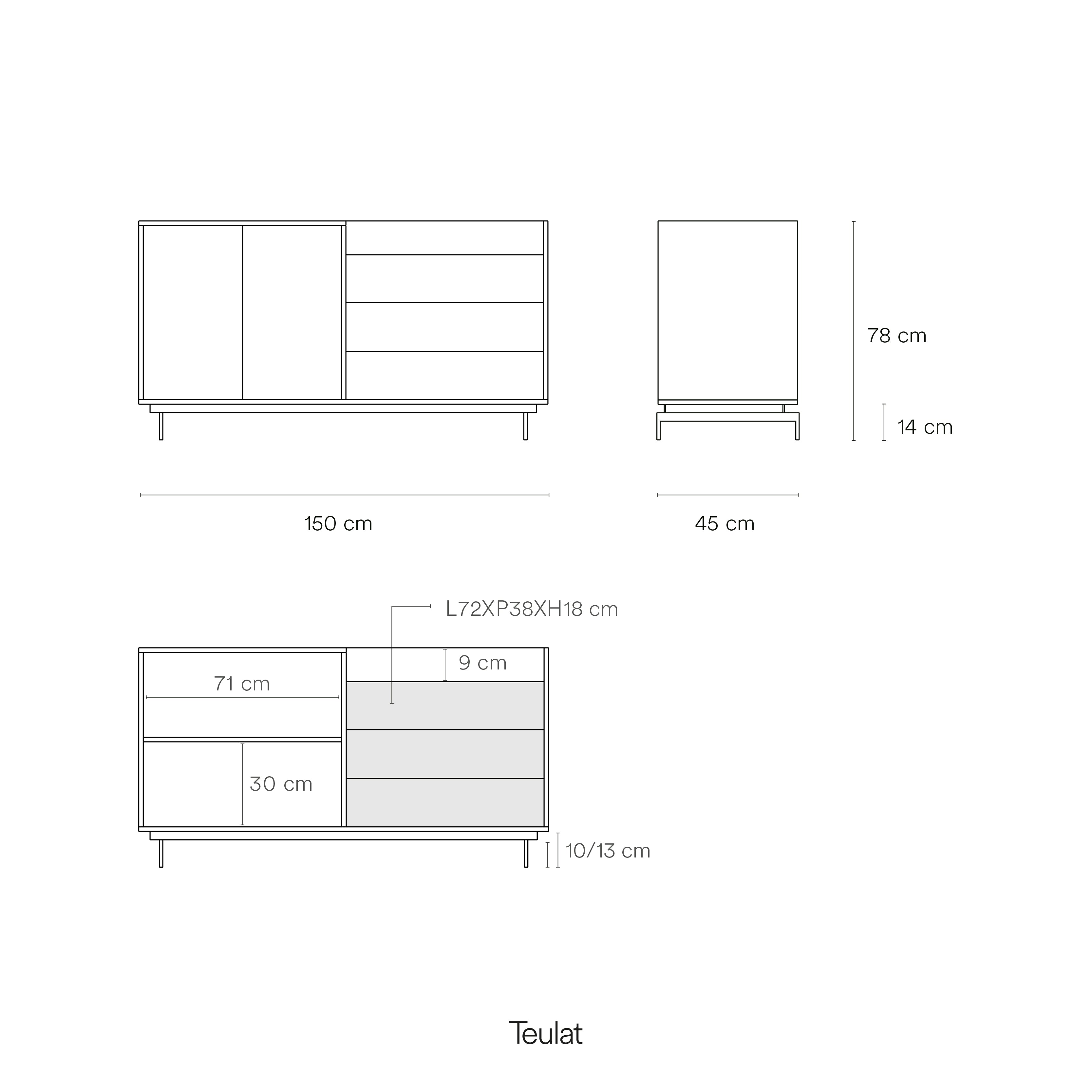 Sideboard Valley 2D3Dr Oak Metal Tray/ Legs Light