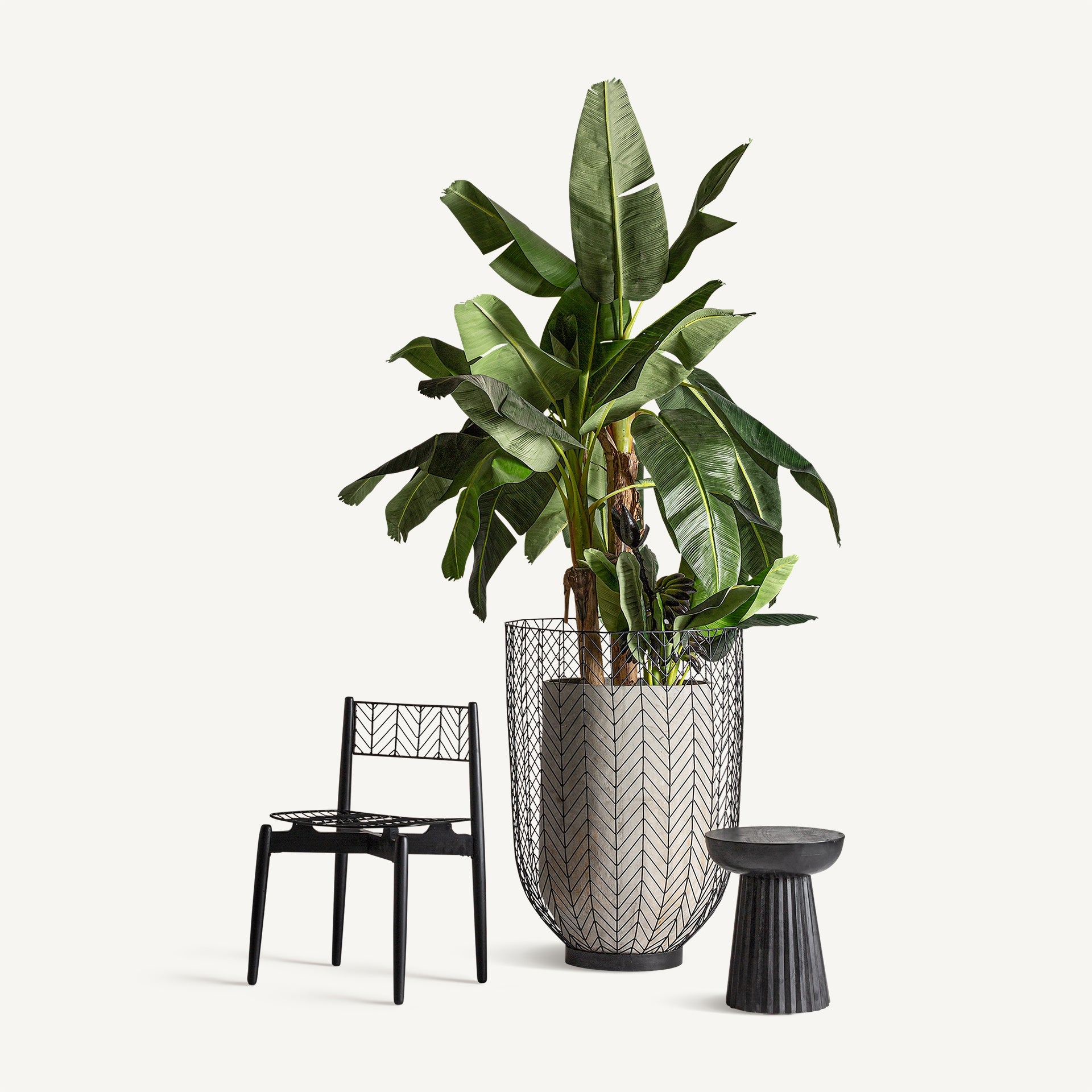Plissé Metal Plant Pot Set of 2 - Handcrafted Pleated Design
