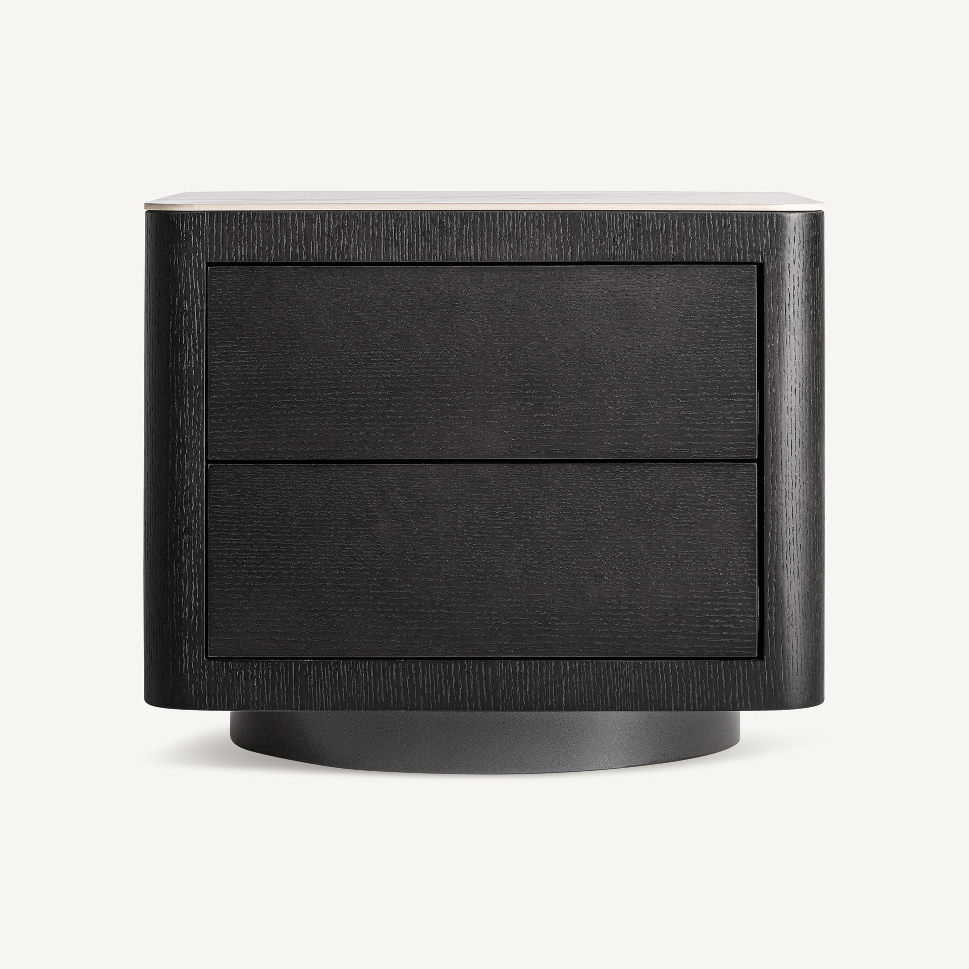 Wholen Art Deco Bedside Table – Black MDF with Grey Oak & Stone Top